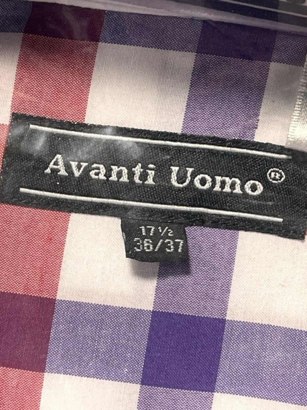 Avanti Uomo Dress Shirt Set 17.5 36/37 XL Plaid Paisley Tie Pocket Square NWT - Picture 11 of 13